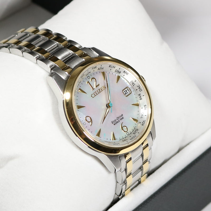 Citizen Eco-Drive Mother Of Pearl World Time Women's Watch FC8008-88D