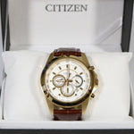 Citizen Quartz Gold Tone Chronograph Brown Leather Strap Men's Watch AN8043-05A - Chronobuy