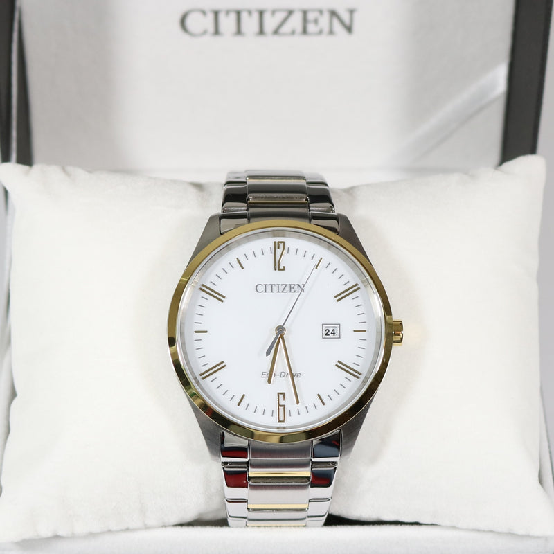 Citizen Eco-Drive Men's Two Tone White Dial Stainless Steel Watch BM7354-85A