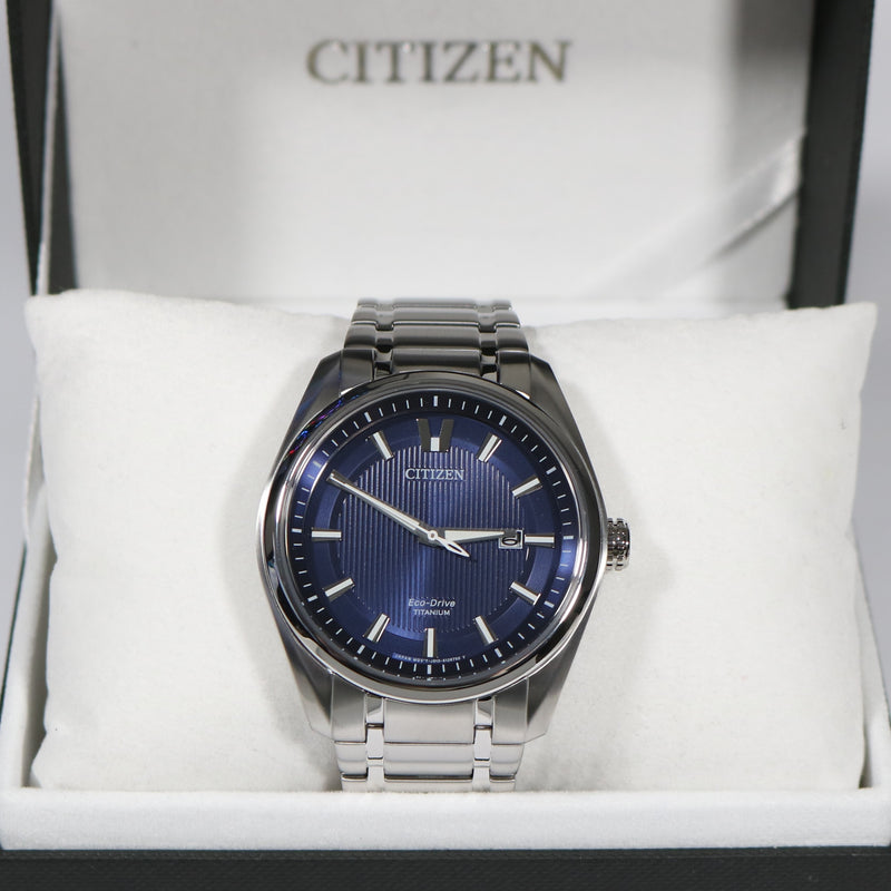 Citizen Eco Drive Titanium Blue Dial Men's Dress Watch AW1240-57L - Chronobuy