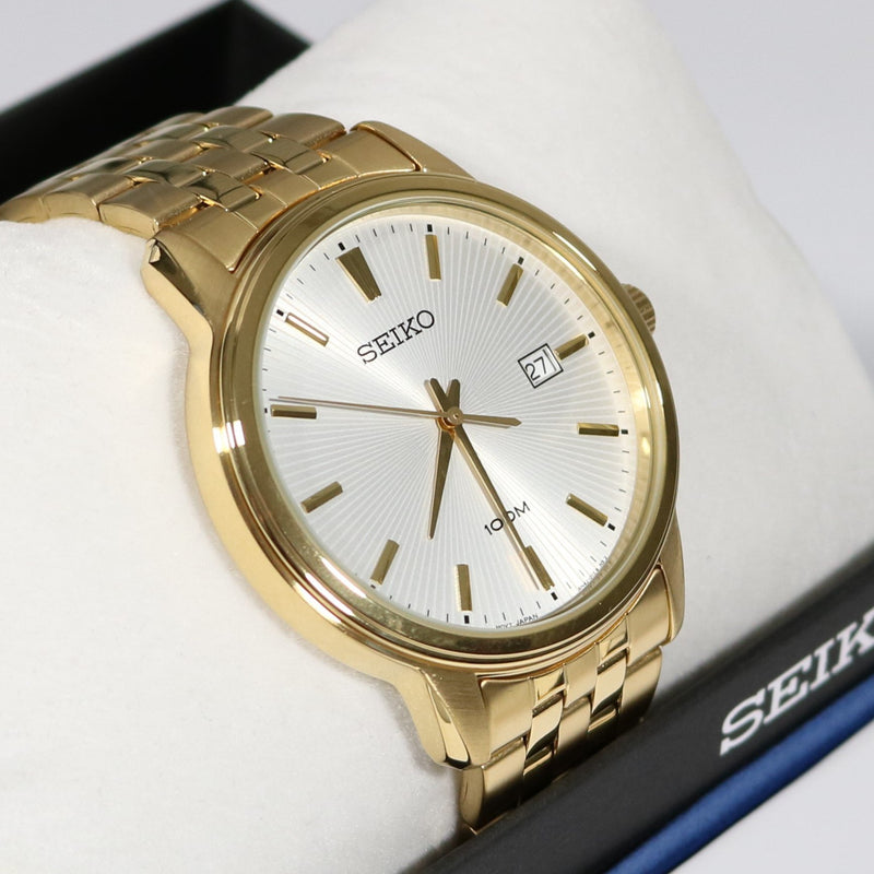 Seiko Neo Classic Silver Dial Gold Quartz Men's Watch SUR264P1 - Chronobuy