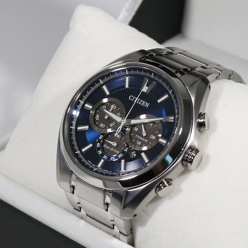 Citizen Eco Drive Titanium Blue Dial Chronograph Men's Watch CA4010-58L - Chronobuy