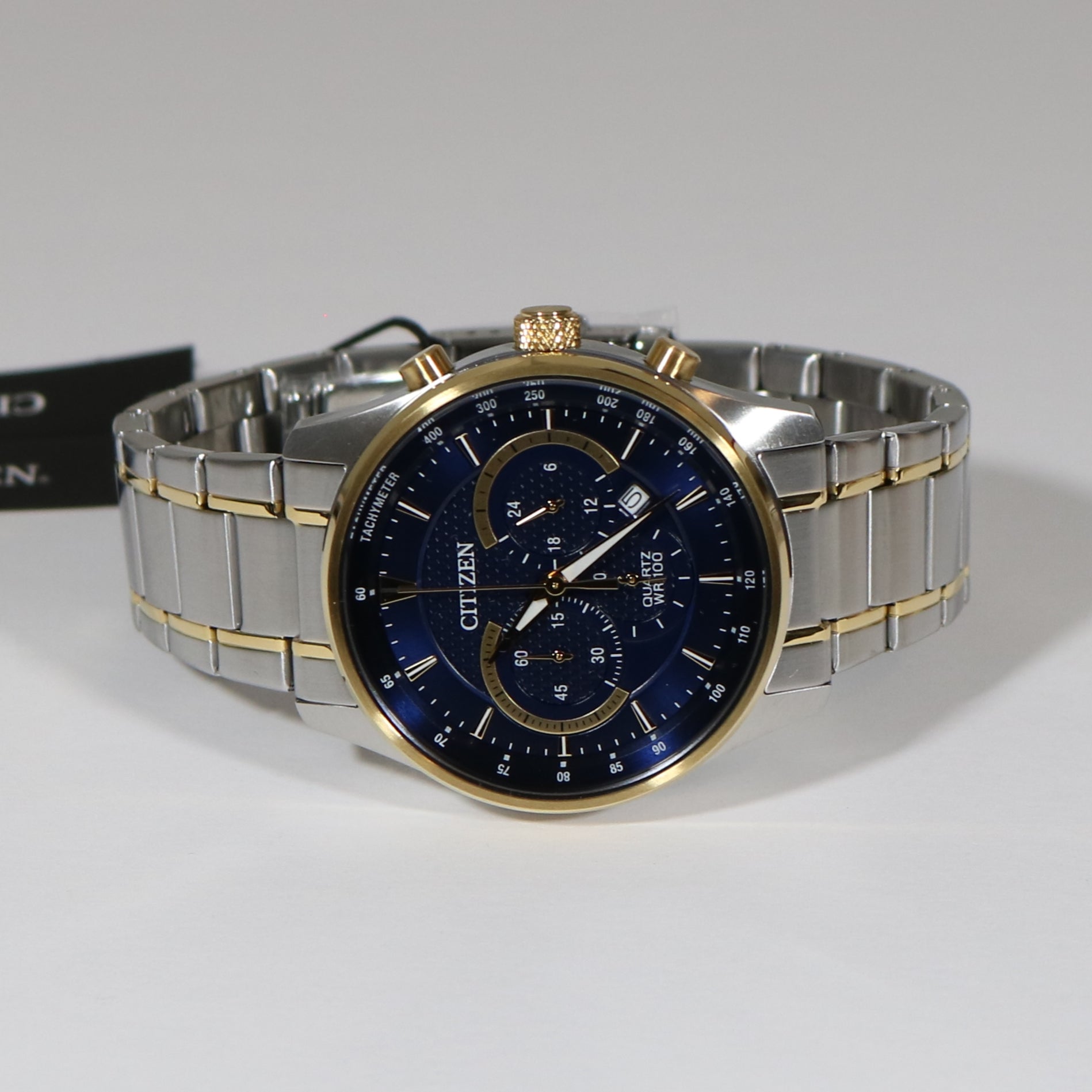 Citizen Men's Two Tone Blue Dial Chronograph Stainless Steel Watch AN8 –  Chronobuy