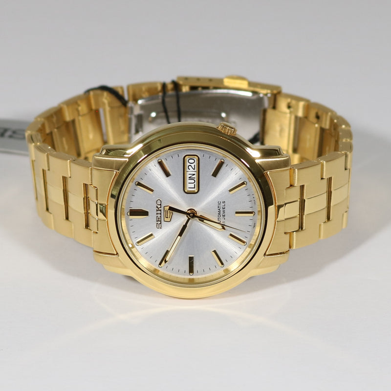 Seiko 5 Gold Tone Silver Dial Men's Automatic Watch SNKK74K1