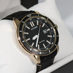 Citizen Eco Drive Black Dial Rose Gold Tone Nylon Strap Men's Watch AW1523-01E - Chronobuy