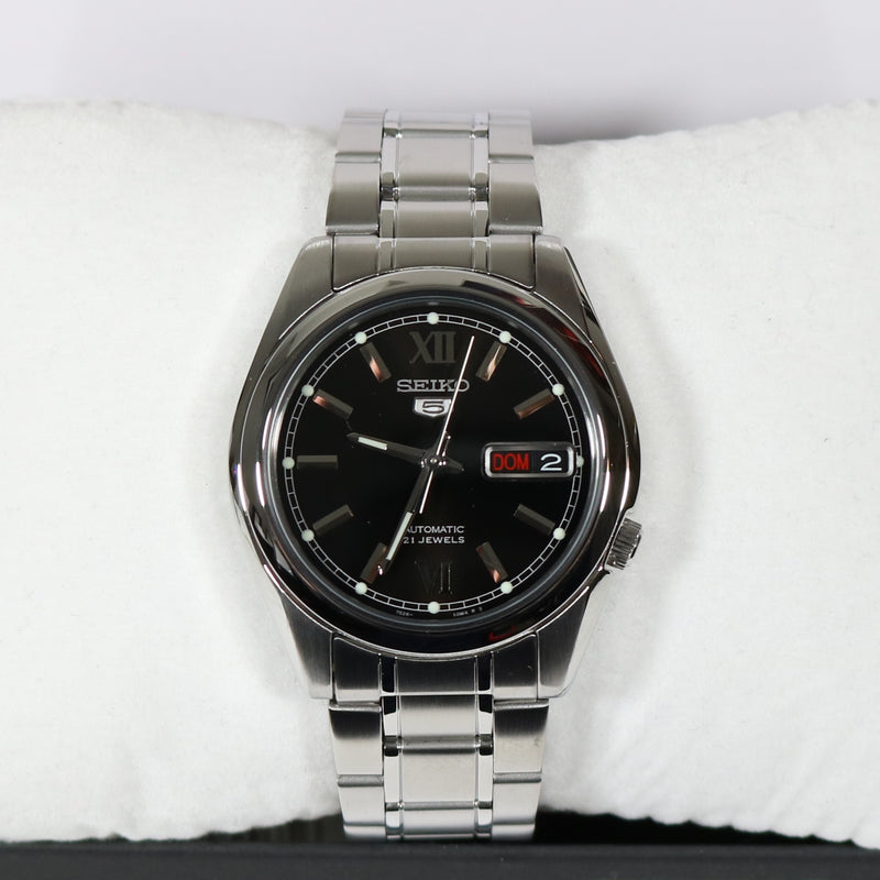 Seiko 5 Automatic Day Date Black Dial Men s Stainless Steel Watch