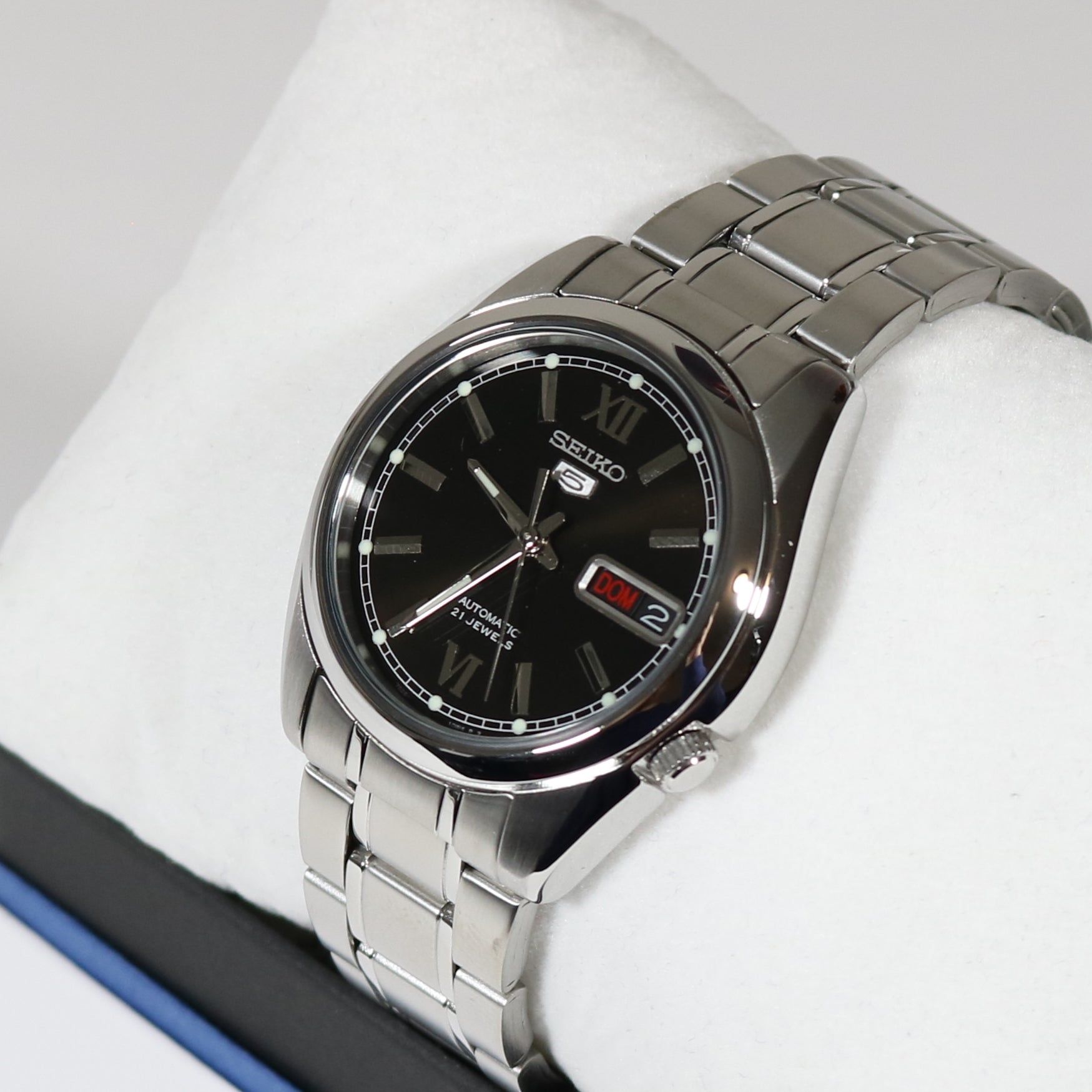 Seiko 5 Automatic Day Date Black Dial Men s Stainless Steel Watch