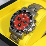 Swiss Military Stainless Steel Red Dial  Navy Diver Chronograph Men's Watch SM1833 - Chronobuy