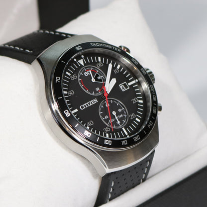 Citizen Eco Drive Black Dial Leather Strap Chronograph Watch CA7010-19E - Chronobuy