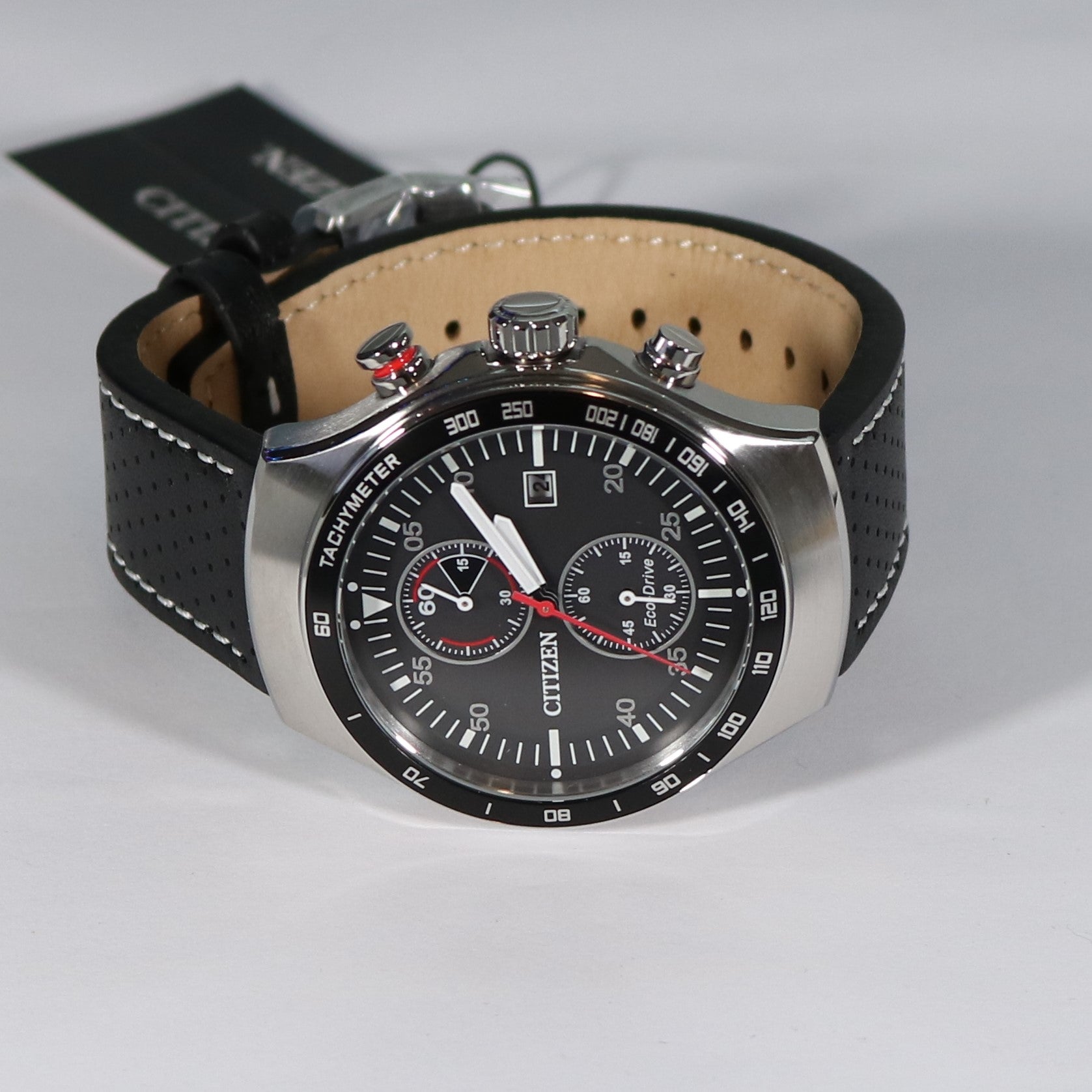 Citizen Eco Drive Black Dial Leather Strap Chronograph Watch CA7010-19E - Chronobuy