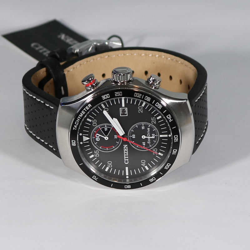 Citizen Eco Drive Black Dial Leather Strap Chronograph Watch CA7010-19E - Chronobuy