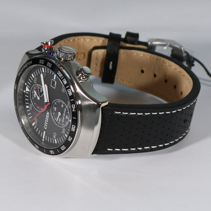 Citizen Eco Drive Black Dial Leather Strap Chronograph Watch CA7010-19E - Chronobuy