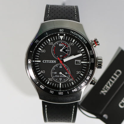 Citizen Eco Drive Black Dial Leather Strap Chronograph Watch CA7010-19E - Chronobuy