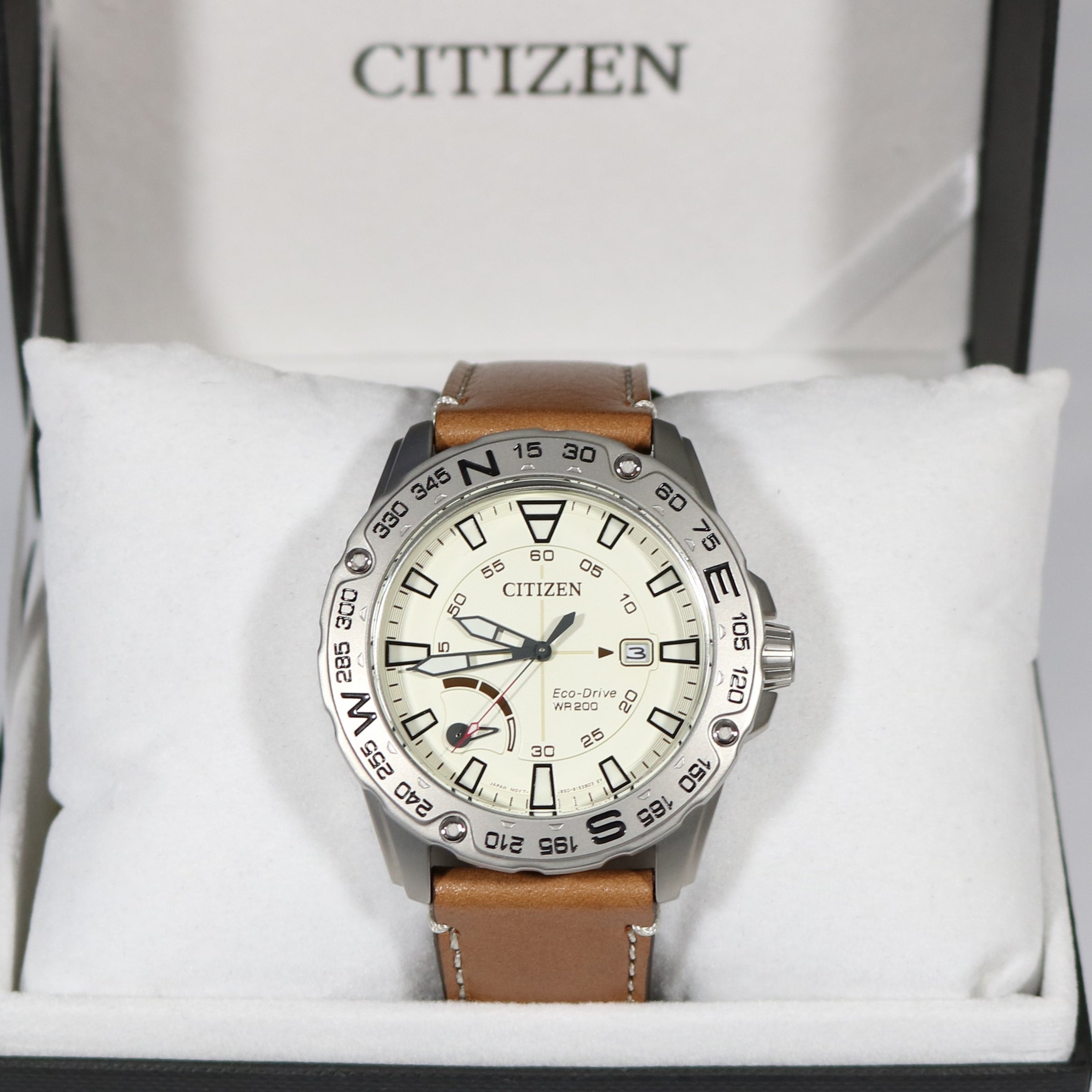 Citizen Men's Eco Drive Brown Leather Strap Power Reserve Watch