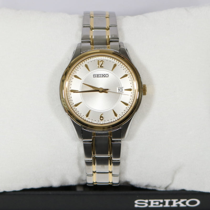 Seiko Quartz Two Tone Women's White Dial Sapphire Crystal Watch SUR474P1