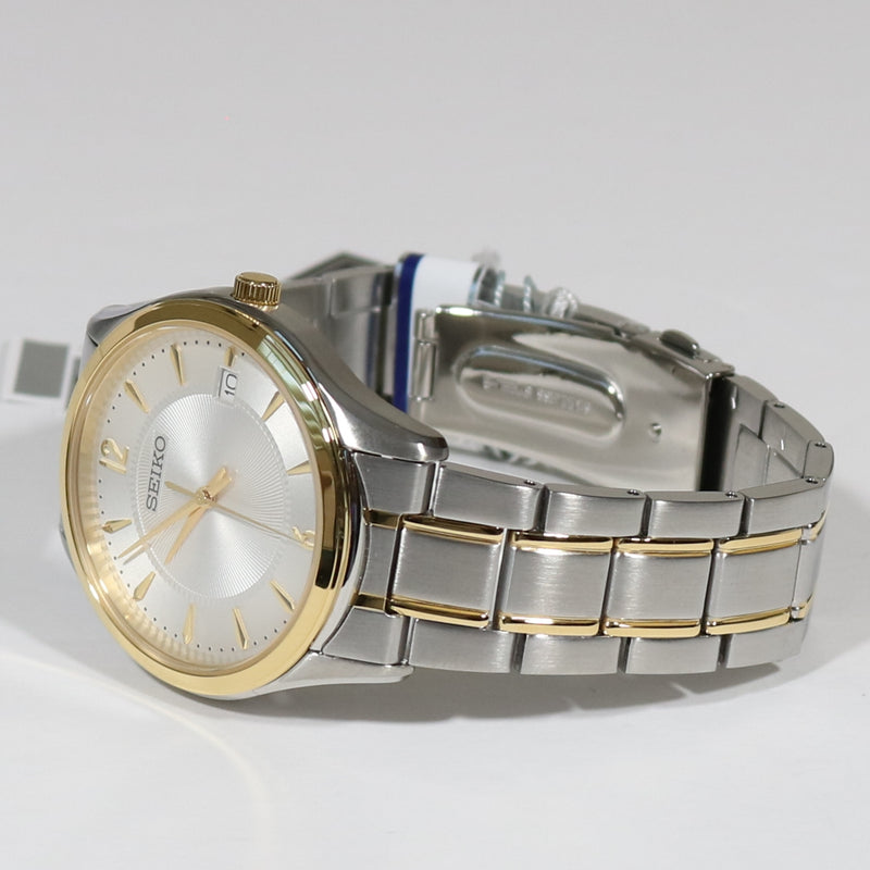 Seiko Quartz Two Tone Men's White Dial Sapphire Crystal Dress Watch SUR468P1