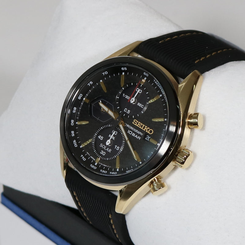 Seiko Prospex Solar Gold Tone Black Dial Chronograph Men's Watch SSC804P1