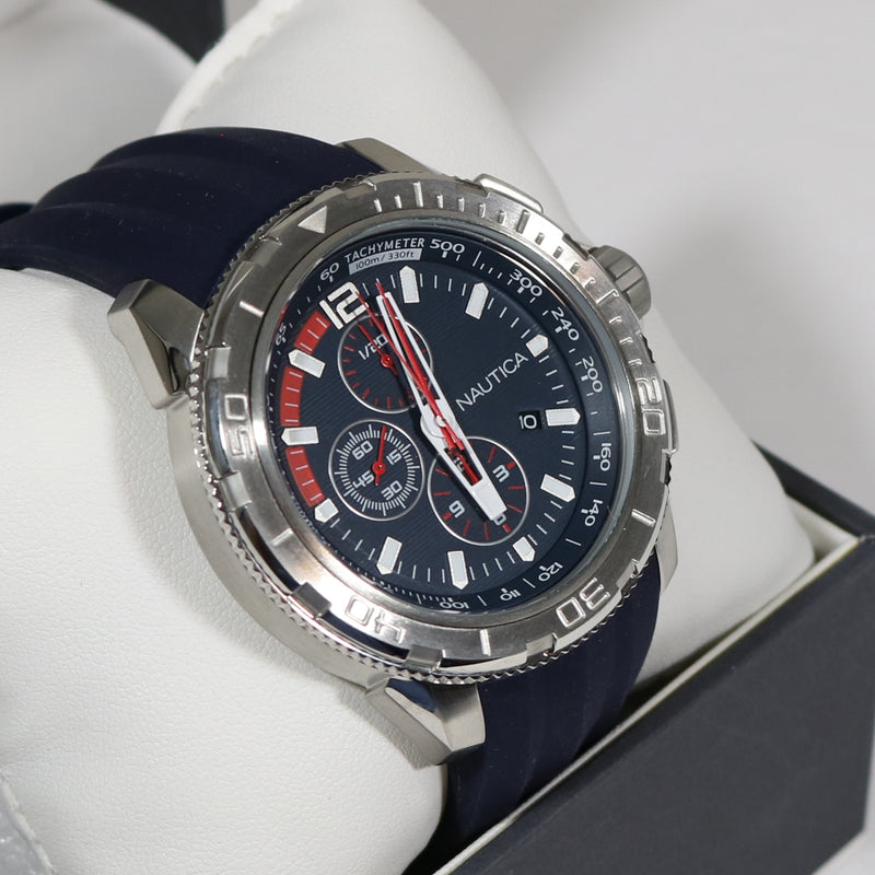 Nautica Quartz Men's Sports Chronograph Blue Rubber Strap Watch A18724G