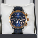 Nautica Men's Sports Blue Dial Chronograph Leather Strap Watch NAI17500G