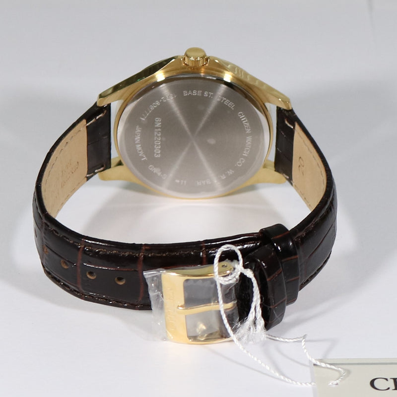 Citizen Men's Quartz Gold Tone Brown Leather Strap Watch BF2009-09P - Chronobuy