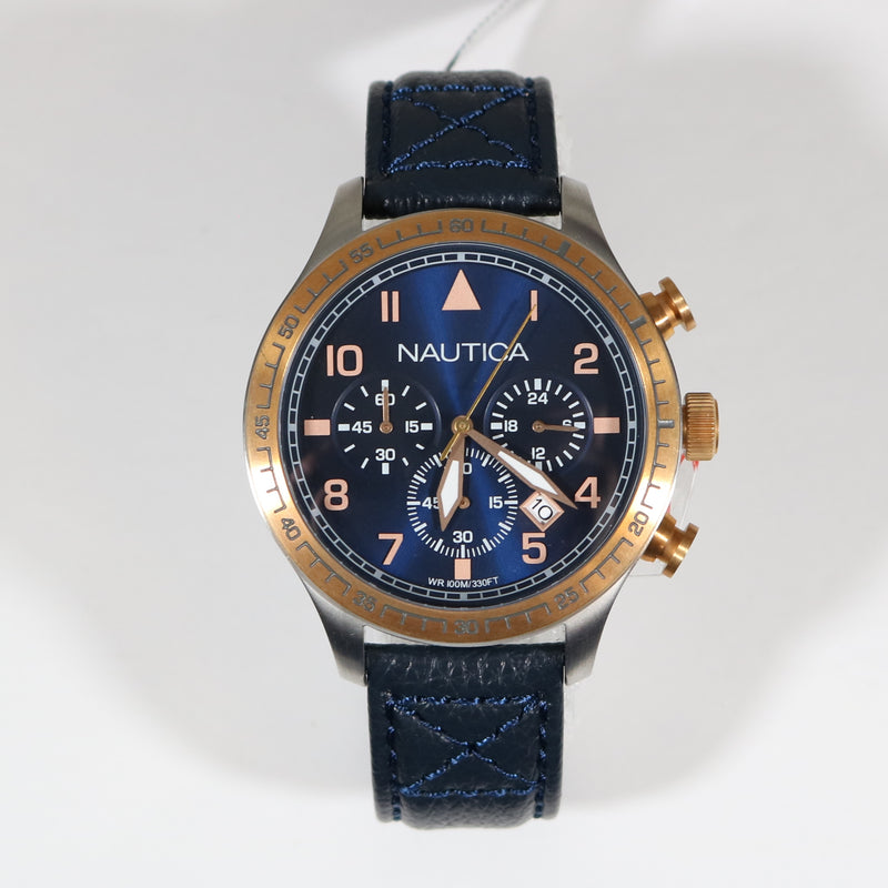 Nautica Men's Sports Blue Dial Chronograph Leather Strap Watch NAI17500G