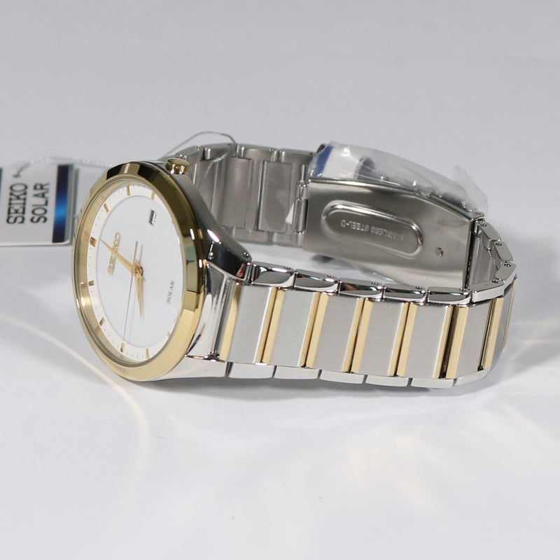 Seiko Solar Two Tone White Dial Men's Dress Watch SNE246P1 - Chronobuy