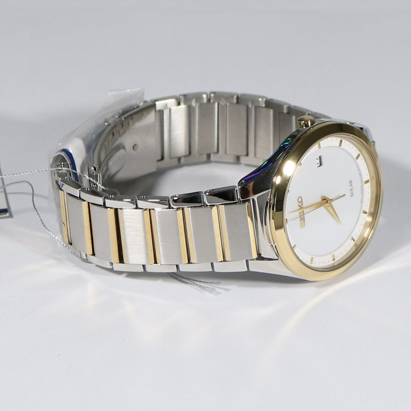 Seiko Solar Two Tone White Dial Men's Dress Watch SNE246P1 - Chronobuy