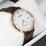 Citizen Eco Drive Elegant Gentleman's White Dial Brown Strap Watch AU1083-13A - Chronobuy