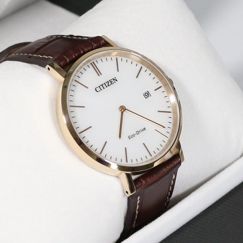 Citizen Eco Drive Dress Gentleman s White Dial Brown Strap Watch AU108 Chronobuy
