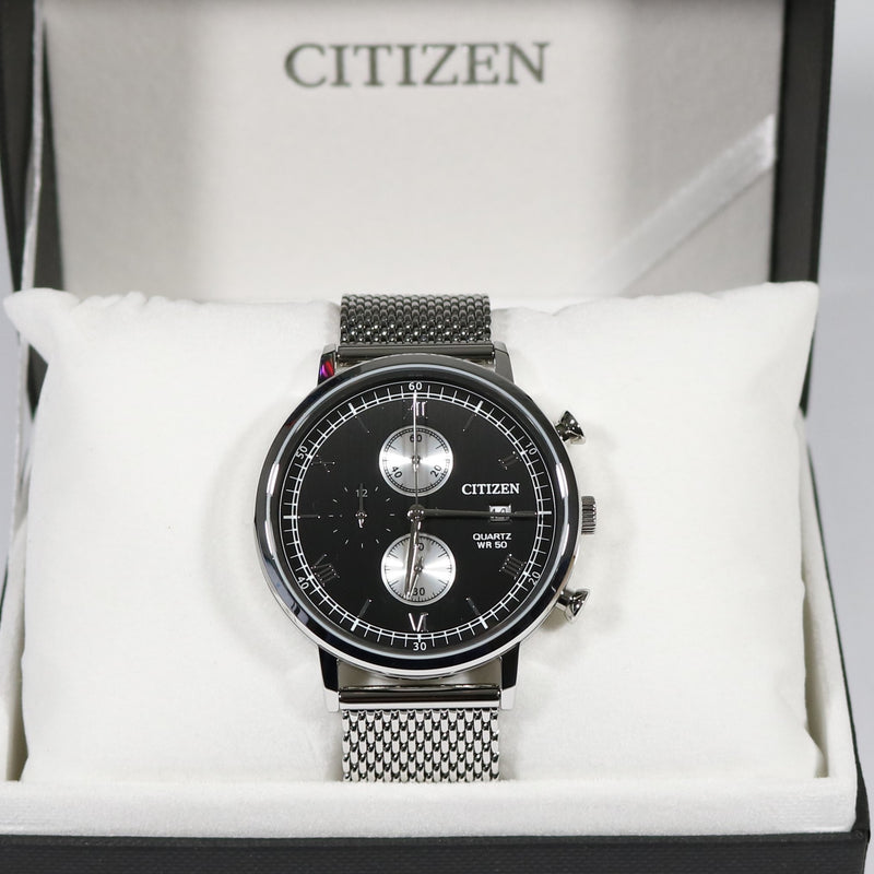 Citizen Quartz Black Dial Chronograph Mesh Bracelet Men's Watch AN3610-80E - Chronobuy