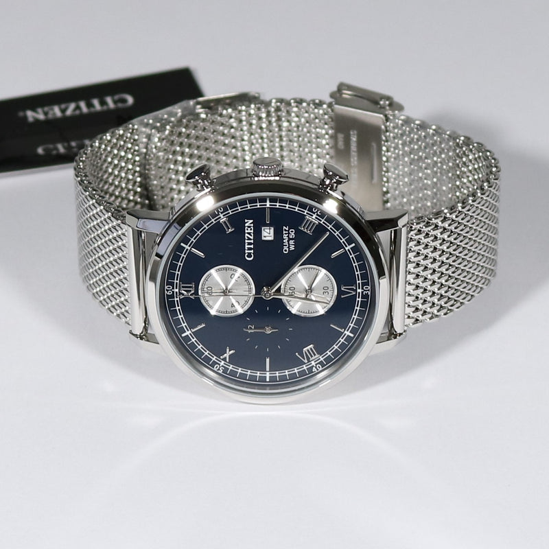 Citizen Quartz Blue Dial Chronograph Mesh Bracelet Men's Watch AN3610-80L - Chronobuy