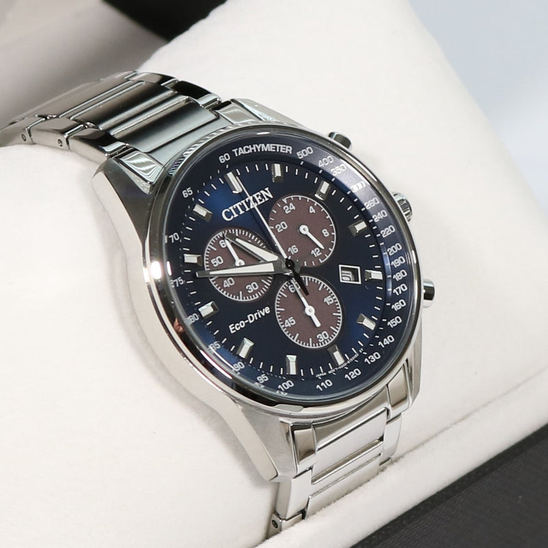 Citizen Eco-Drive Chronograph Blue Dial Stainless Steel Men's Watch AT2390-82L
