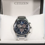 Citizen Eco-Drive Chronograph Blue Dial Stainless Steel Men's Watch AT2390-82L