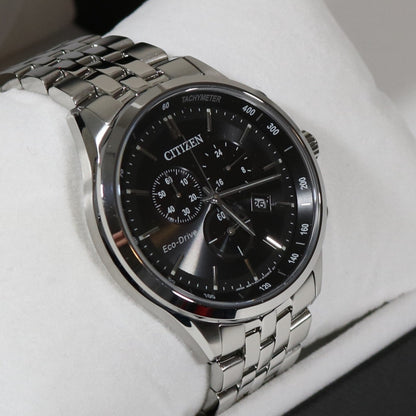Citizen Eco Drive Black Dial Chronograph Stainless Steel Men's Watch AT2141-87E