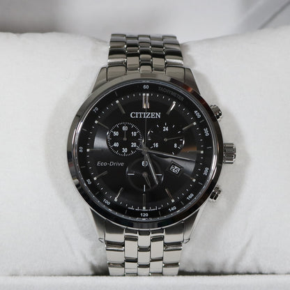 Citizen Eco Drive Black Dial Chronograph Stainless Steel Men's Watch AT2141-87E