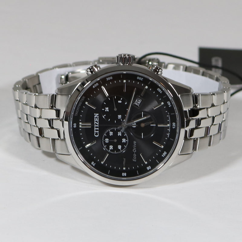 Citizen Eco Drive Black Dial Chronograph Stainless Steel Men's Watch AT2141-87E