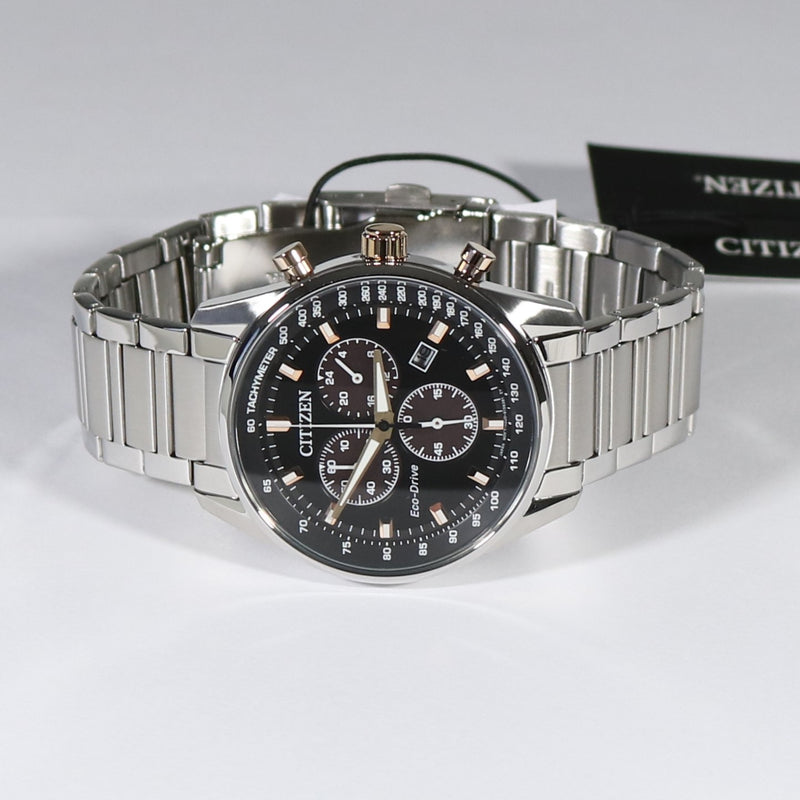 Citizen Eco-Drive Chronograph Black Dial Stainless Steel Men's Watch AT2396-86E
