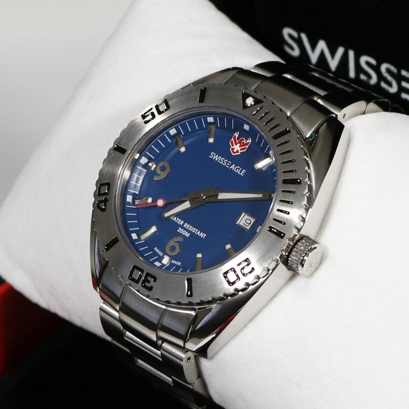 Swiss Eagle Men"s Dive Torpedo Blue Dial Watch SE-9015-33 - Chronobuy