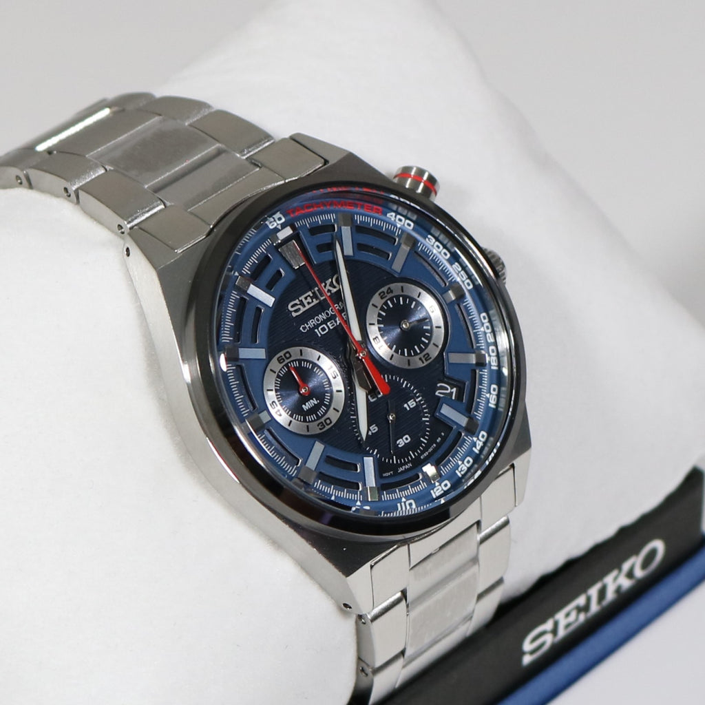 Seiko Quartz Men\'s Blue Dial Chronograph Stainless Steel Watch SSB407P1