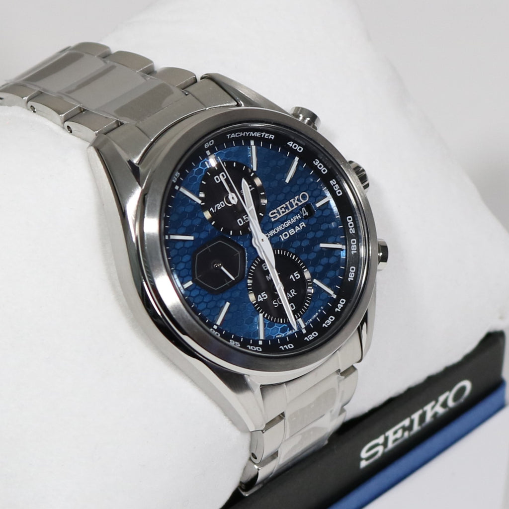 Dial Solar Men\'s – Prospex Chronobuy Stainless Steel Watch Blue Seiko Chronograph
