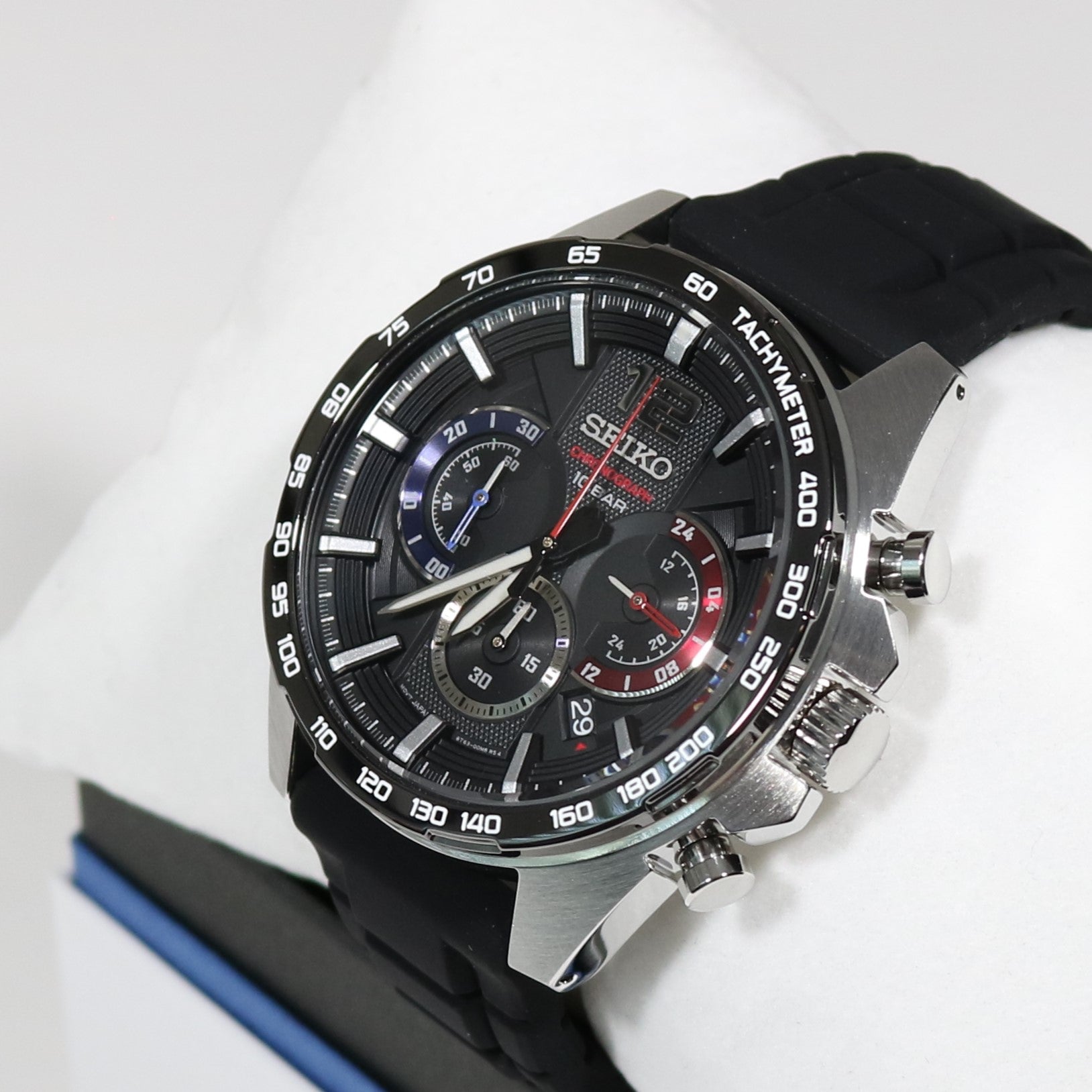 Seiko Quartz Men's Stainless Steel Black Rubber Strap Sports Watch SSB347P1