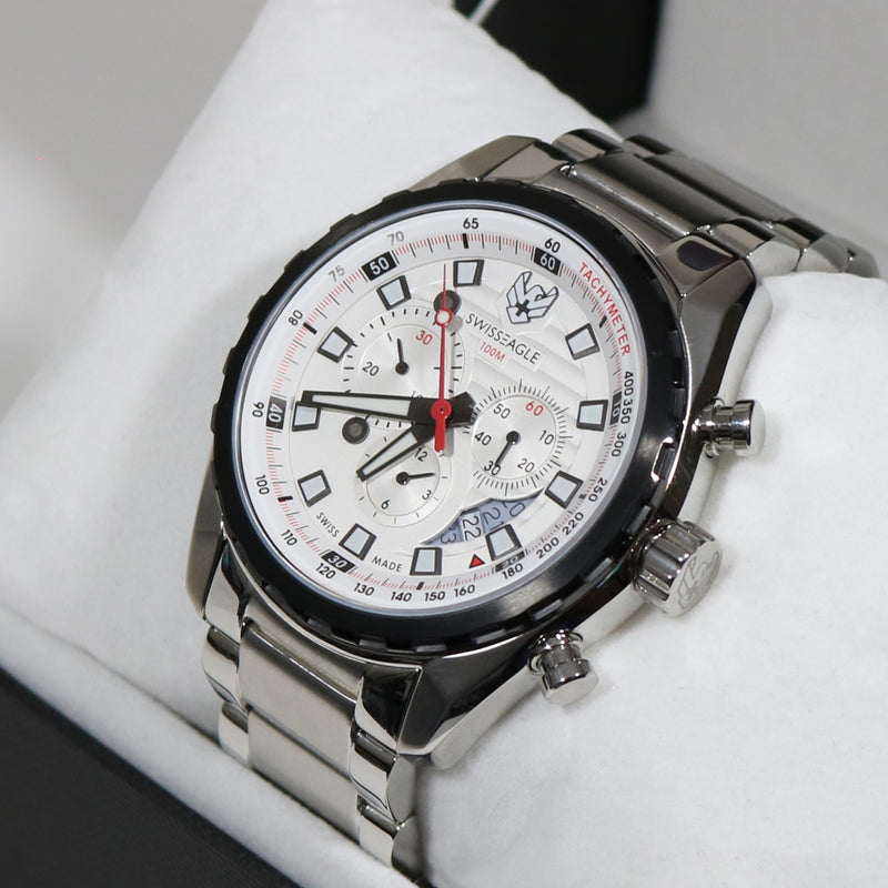 Swiss Eagle Engineer Quartz White Dial Men's Chronograph Watch SE-9062-33
