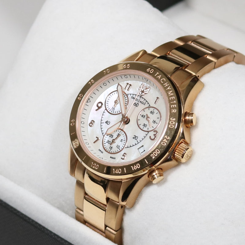 Swiss Eagle Talon Women's Rose Gold Tone Steel Sports Chronograph Watch SE-6026-55
