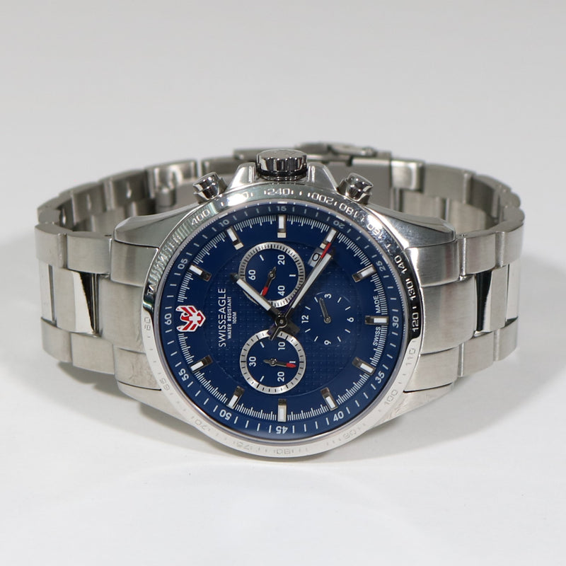 Swiss Eagle Corporal Blue Dial Stainless Steel Chronograph Watch SE-9034-33