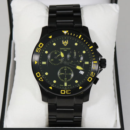 Swiss Eagle Sea Bridge Black IP Stainless Steel Chronograph Men's Watch SE-9001-66