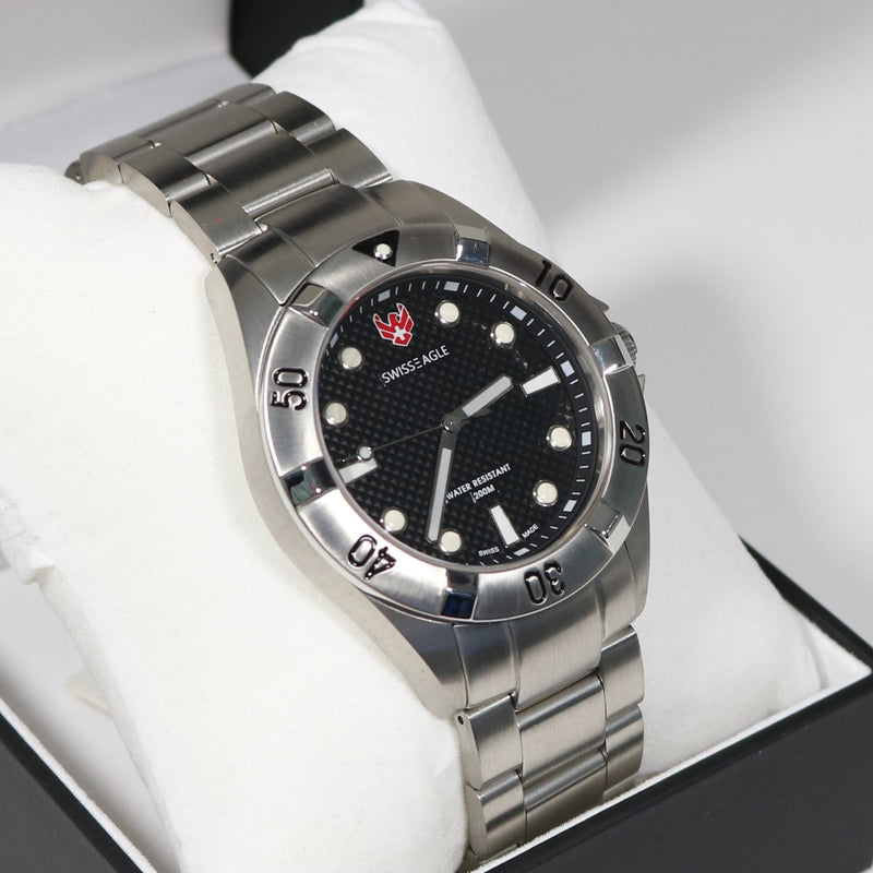 Swiss Eagle Pontoon Black Textured Dial Men's Stainless Steel Watch SE-9013-11