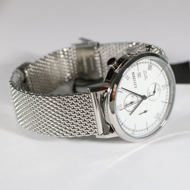 Citizen Quartz Chronograph White Dial Mesh Bracelet Men's Watch AN3610-80A - Chronobuy