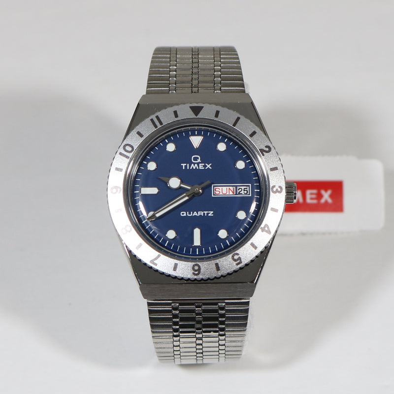 Timex Q Blue Dial Sports Stainless Steel Day And Date Watch TW2U95500
