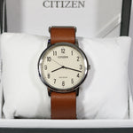 Citizen Men's Eco Drive Brown Leather Strap White Dial Watch BJ6501-28A