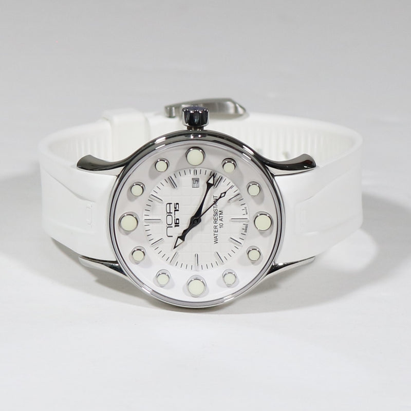 N.O.A 1675 Women's Stainless Steel White Dial Rubber Strap Watch NW-LQ002
